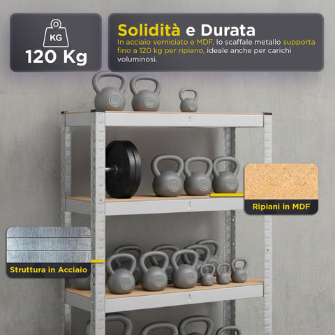 Scaffale Modulare con Struttura in Metallo e 4 Ripiani MDF Resistenti