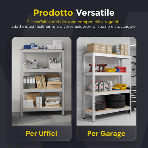 Scaffale Modulare con Struttura in Metallo e 4 Ripiani MDF Resistenti
