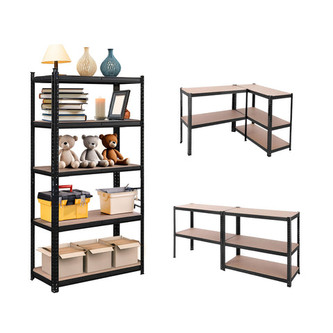 Scaffale modulare con configurazioni multiple: angolare, lineare e personalizzabile, sistema versatile per ogni spazio e necessità