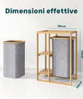 Avilia Scaffale Portabiancheria in Bambù con 2 Ripiani e Cestino in Stoffa Salvaspazio Multiuso Design Naturale Ean 8056819050110