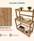Scaffale realizzato in bambù naturale leggero ed ecologico, comodo e stabile, resistente all'umidità per uso quotidiano
