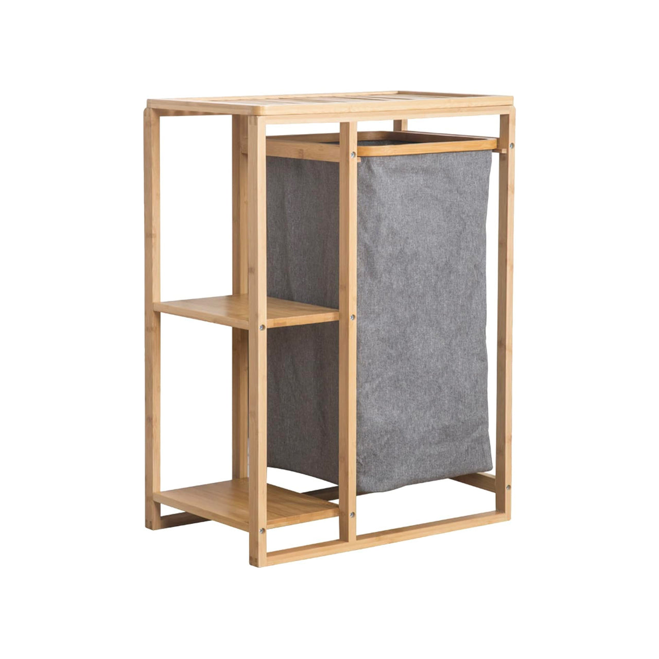 Avilia Scaffale Portabiancheria in Bambù con 2 Ripiani e Cestino in Stoffa Salvaspazio Multiuso Design Naturale Ean 8056819050110