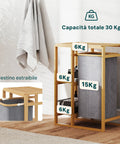 Avilia Scaffale Portabiancheria in Bambù con 2 Ripiani e Cestino in Stoffa Salvaspazio Multiuso Design Naturale Ean 8056819050110