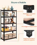 Scaffale sicuro e stabile con montaggio a incastro senza viti, ancoraggio a doppia trave e angoli arrotondati con piedini supporto