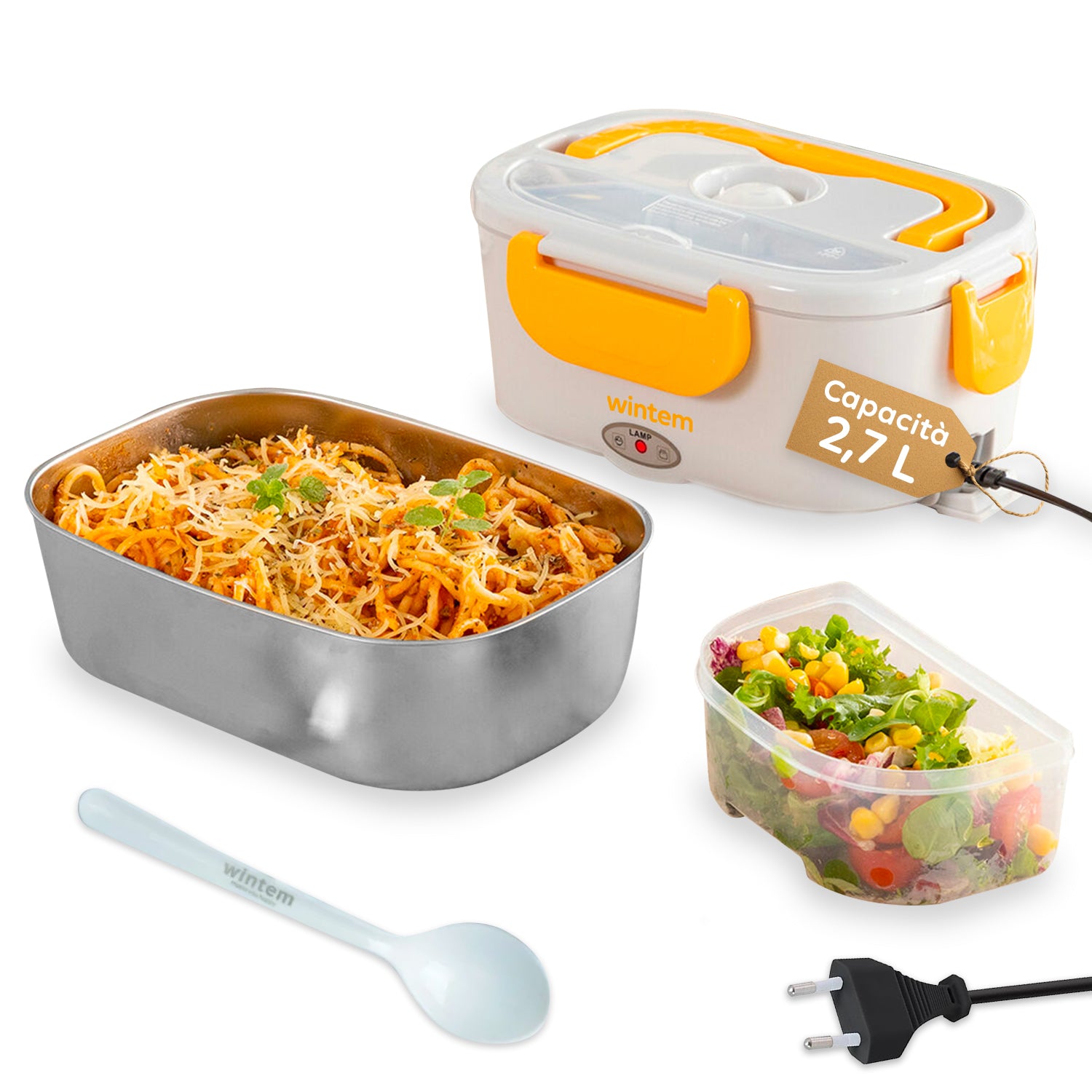 Hotbox Lunch Box Scaldavivande Elettrico 65W con Contenitori in Acciai