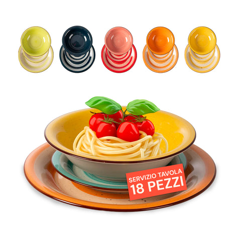 Set Piatti 18 Pezzi Colorati in Ceramica Stoneware per Tavola Elegante