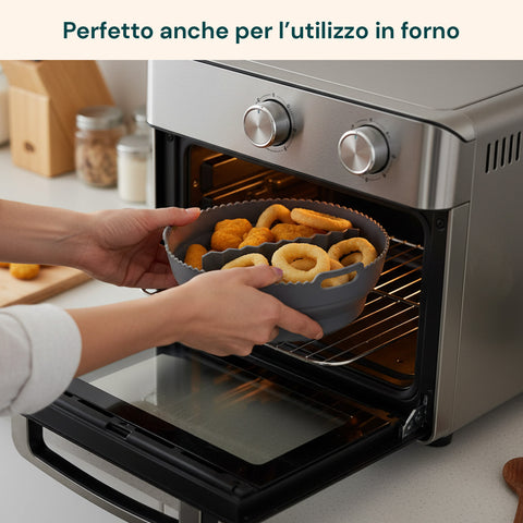Set 2 Cestini in Silicone per Friggitrice ad Aria – Accessori Pieghevoli Ø22 cm