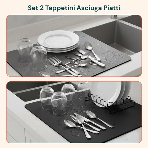 Scolapiatti in Poliestere e Spugna – Set 2 Tappetini Assorbenti per Casa e Cucina