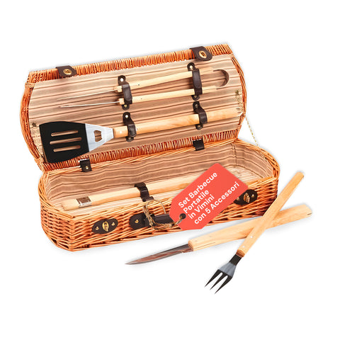 Cesto Set Bbq Portatile Con 5 Accessori In Valigetta Vimini