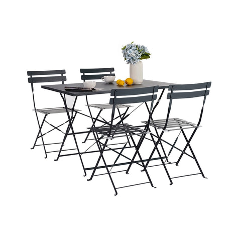 Set Koby Double Salotto Con Tavolo E 4 Sedie Pieghevoli In Metallo Antracite