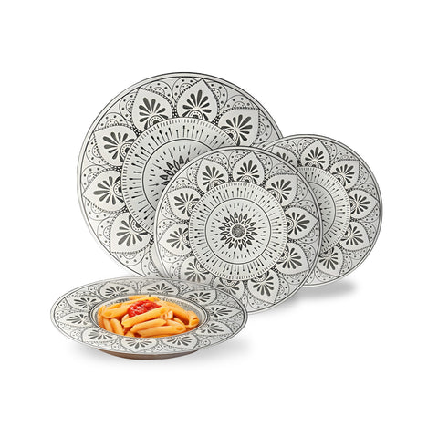 Servizio Piatti 18 Pezzi In Porcellana Decorazione Mandala Per 6 Posti Tavola