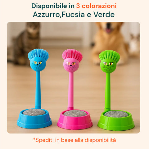 Set Pulizia Ciotole per Animali con Spazzola Gatto e Spugna Abrasiva