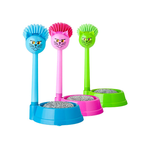 Set Pulizia Ciotole per Animali con Spazzola Gatto e Spugna Abrasiva