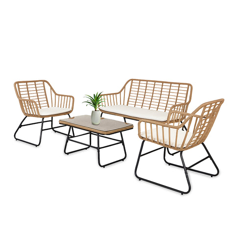Set Cebu Salotto Con Tavolo In Vetro Divano E 2 Poltrone In Polyrattan