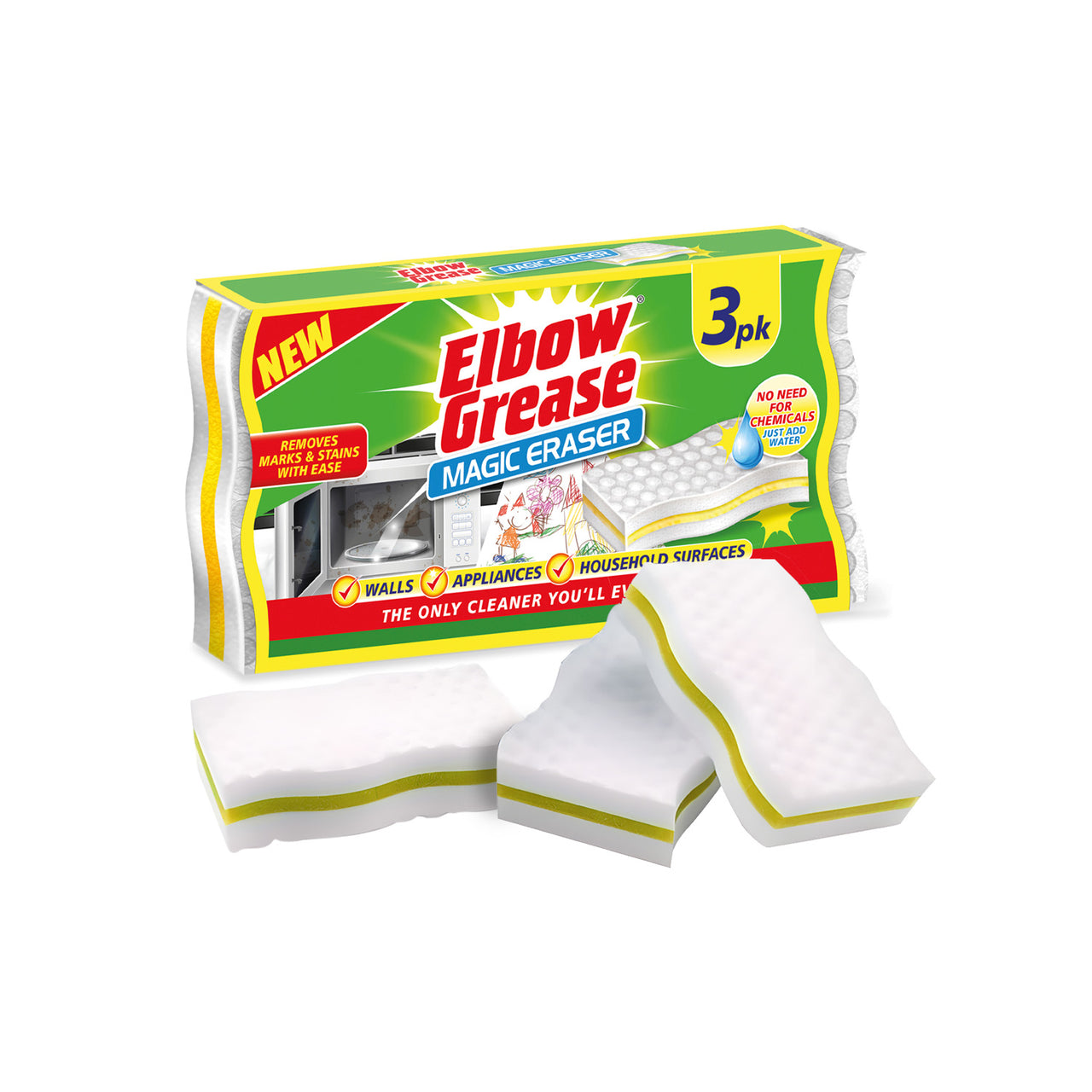 Set 3 Spugne Magic Eraser Multiuso Pulizia Profonda per Cucina, Forni, Bagno, Fornelli e Superfici Dure o Delicate Ean- 5053249244068