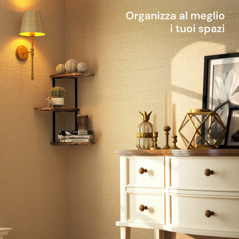 Scaffale a Muro 3 Ripiani da 3Kg Max – Stile Rustico con Design Modulare