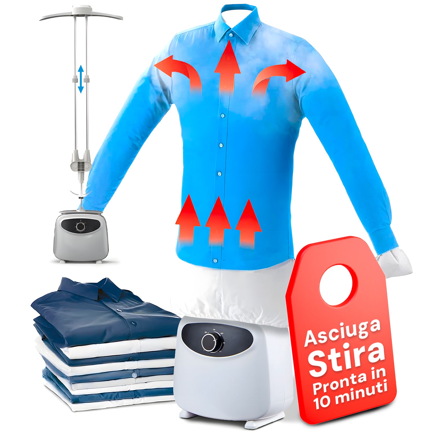 Stira e Asciuga Camicie Verticale Altezza Regolabile 1200w