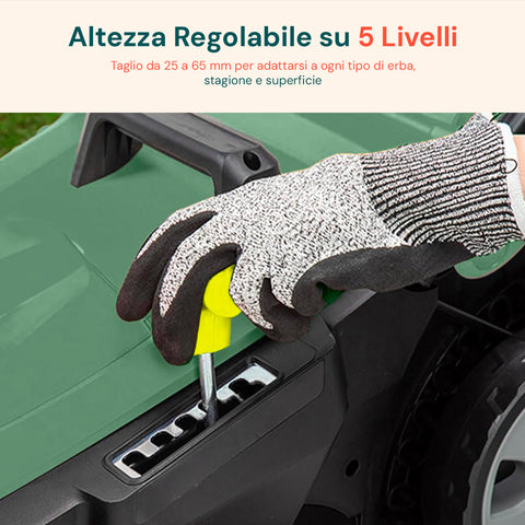 Tosaerba Elettrico 1600W con Regolazione Altezza, Motore AC e Ruote XL