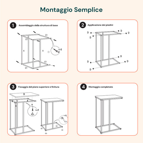 Tavolino da Salotto 40x26x58 cm – Struttura in Ferro con Ripiano in MDF