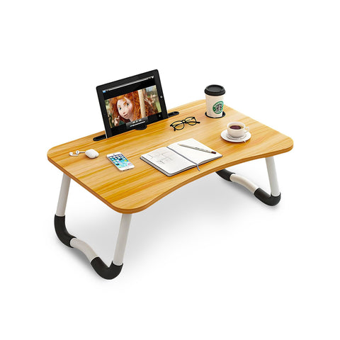 Tavolino Pieghevole Salvaspazio in Legno con Porta Bicchiere