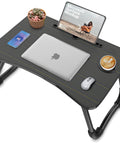 Avilia Tavolino Pieghevole Salvaspazio con Porta Bicchiere e Leggio per Tablet in Legno 60x40cm Nero Ean 8056819050684