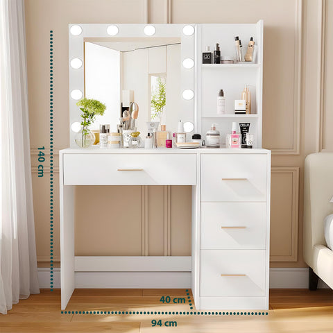 Scrivania con Specchio e Luci LED per Make-Up e Organizzazione