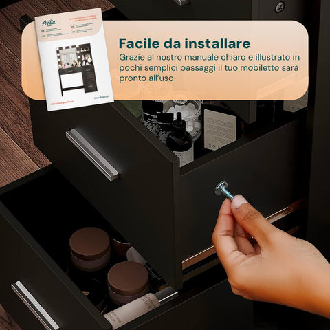 Scrivania con Specchio e Luci LED per Make-Up e Organizzazione