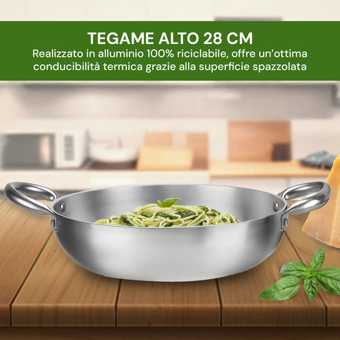 Casseruola Svasata Alta Alluminio Satinato Riciclato – Ø 24/28/32 cm