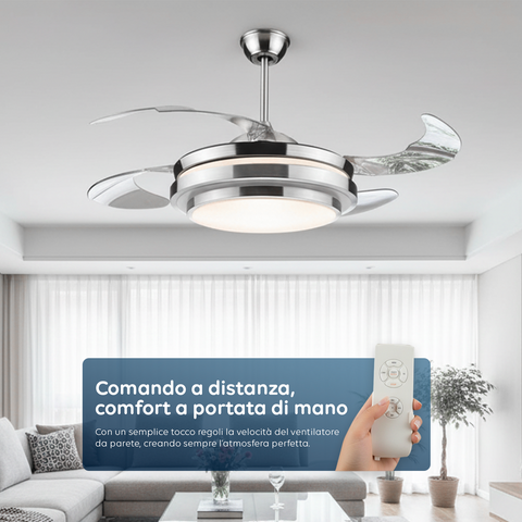 Ventilatore Da Soffitto 4 Pale A Scomparsa Con Luce E Telecomando 35w