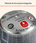 Cartuccia con valvola di sicurezza integrata per usi domestici in caso di emergenza, Butane Mix 190g certificata TÜV