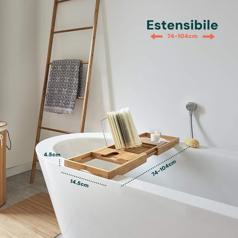 Vassoio Vasca da Bagno in Bambù Estensibile Design Naturale