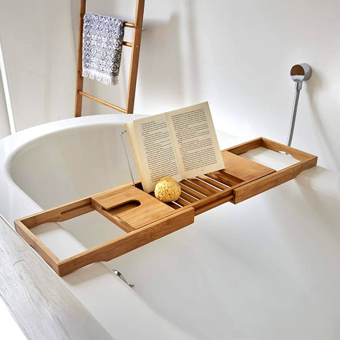 Vassoio Vasca da Bagno in Bambù Estensibile Design Naturale