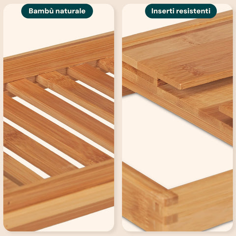 Vassoio Vasca da Bagno in Bambù Estensibile Design Naturale