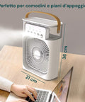 Ventilatore perfetto per comodini e piani d'appoggio, dimensioni 21x36cm compatto ideale per scrivania con laptop