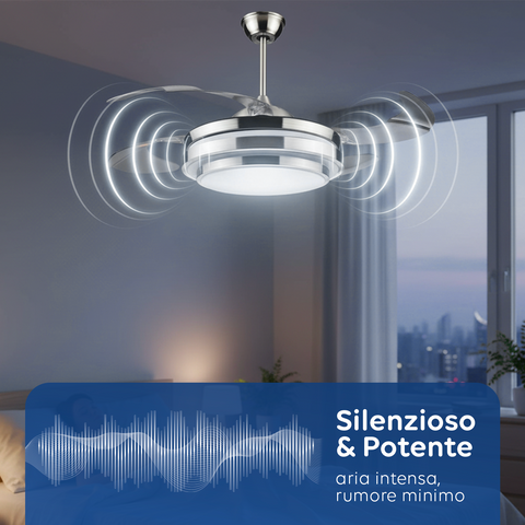 Ventilatore Da Soffitto 4 Pale A Scomparsa Con Luce E Telecomando 35w