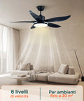 Ventilatore da soffitto nero 6 velocità per ambienti fino 30 mq con illuminazione LED diffusa