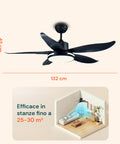 Ventilatore da soffitto nero 132cm diametro efficace per stanze fino 25-30 mq con pale aerodinamiche