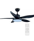 Ventilatore da soffitto nero 5 pale con luce LED e telecomando wireless per controllo velocità