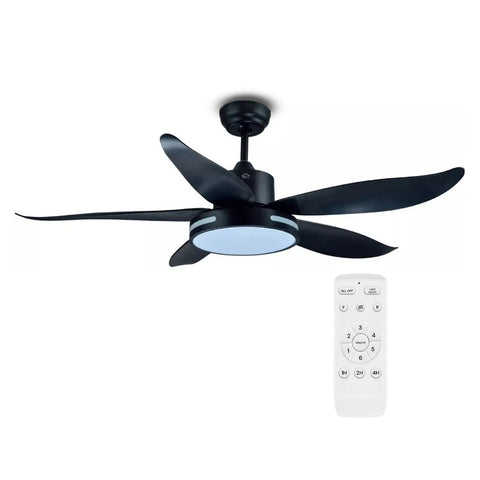 Ventilatore da soffitto nero 5 pale con luce LED e telecomando wireless per controllo velocità