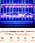 Due tubi fluorescenti ad alta efficienza 230V con scossa elettrica istantanea per eliminare mosche, zanzare, api, cimici e falene