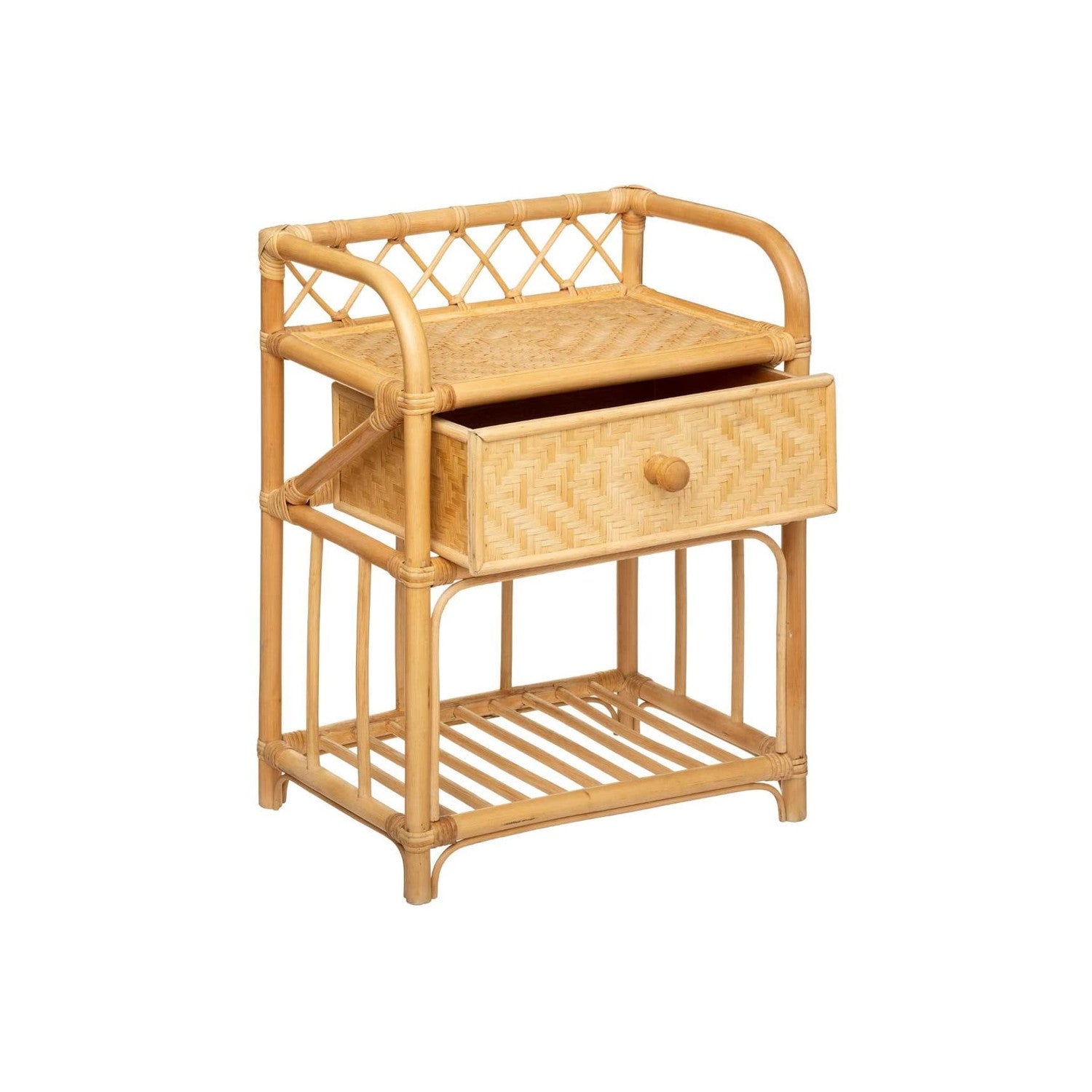 Comodino 1 Cassetto in Rattan e Bambu 45x30x60cm