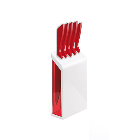 Set 5 Coltelli Con Ceppo Rosso In Plastica