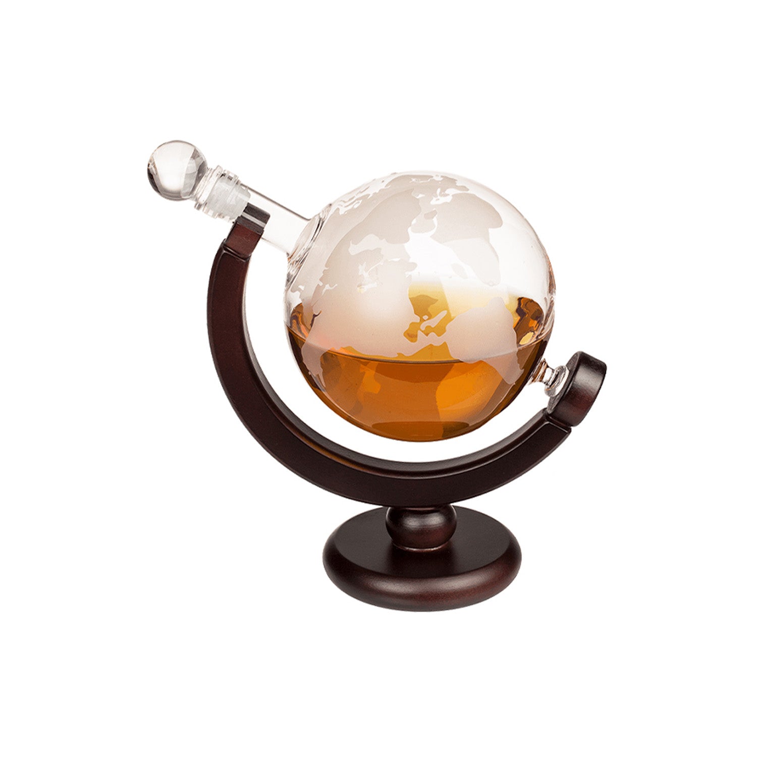 Decanter Liquore A Forma Di Globo Con 2 Bicchieri In Vetro Su Supporto