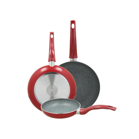 Set 3 Padelle In Alluminio Rosso 20 24 28cm