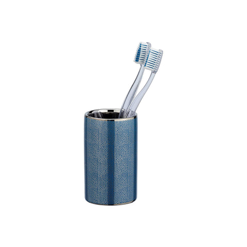 Bicchiere Porta Spazzolino Ceramica Argento/Blu