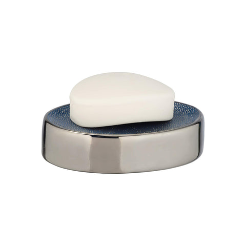 Dispenser Per Sapone In Ceramica Argento E Blu