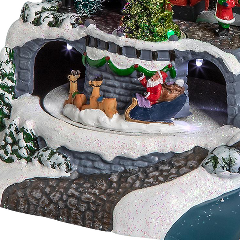 Villaggio Di Natale LED Con Pupazzo Di Neve E Negozi Rotanti - Decorazione Da 14 Cm, Effetto Neve E Luci Multicolori