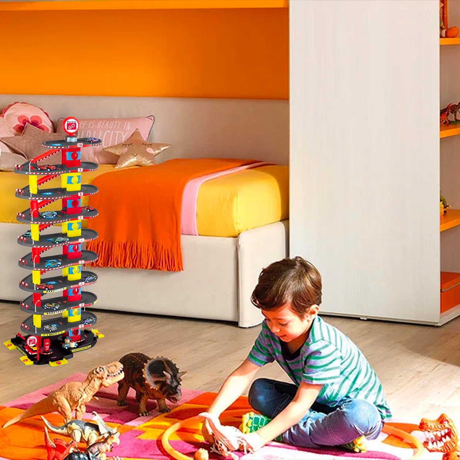 HOGOKIDS Garage Città 3 In 1 – 1022 Pezzi – Officina Meccanica, Autolavaggio, Cantiere Con 2 Auto – Giocattolo Da Costruzione Per Bambini 6+ Anni